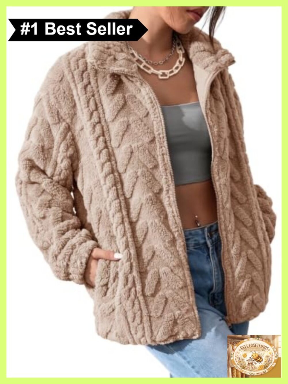 Dokotoo Women's Fleece Jacket Zip-Up Casual Coat with Pockets